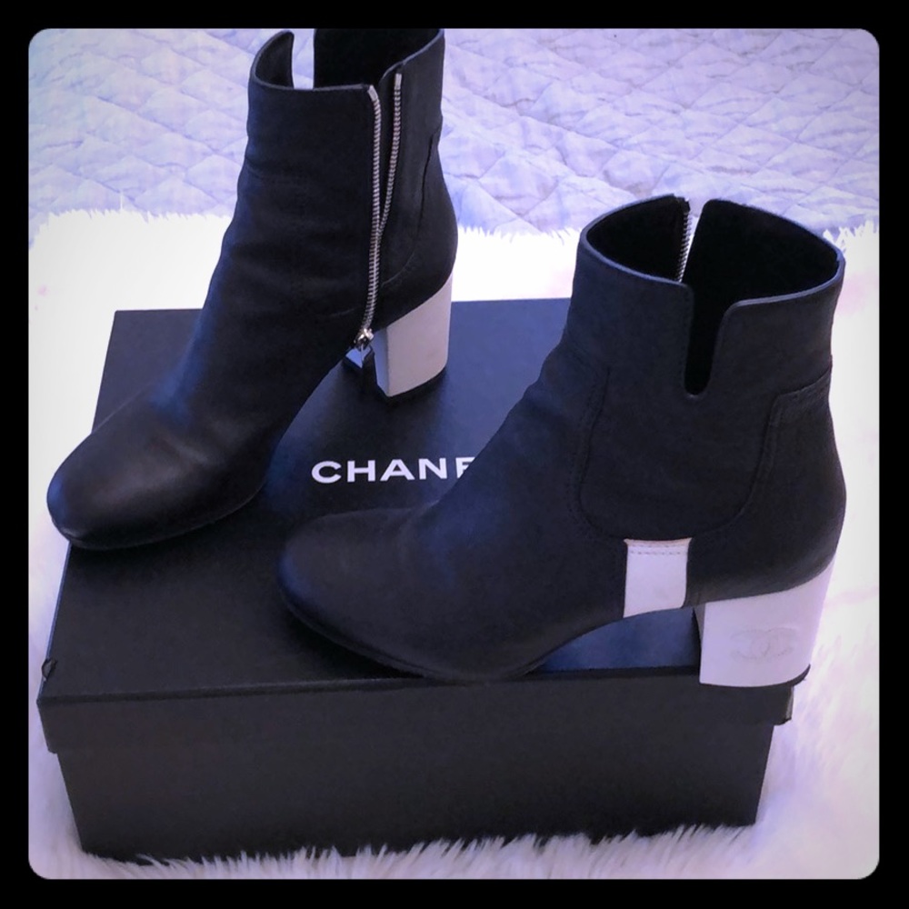 Chanel black and white booties